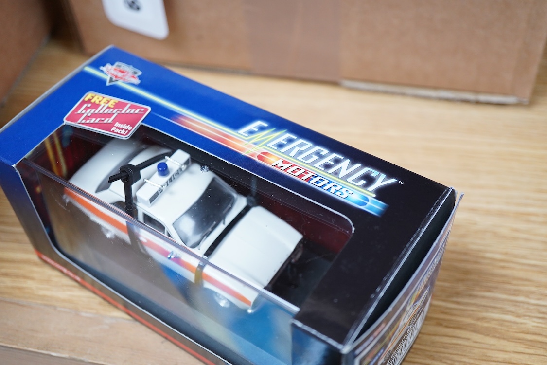 A collection of boxed diecast vehicles, mainly Police related, by Vanguards, Corgi, Cararama, etc. including a Brooklin Models white metal model of a 1972 Vauxhall Ventura (IPV04) in Huddersfield & District (West Yorkshi